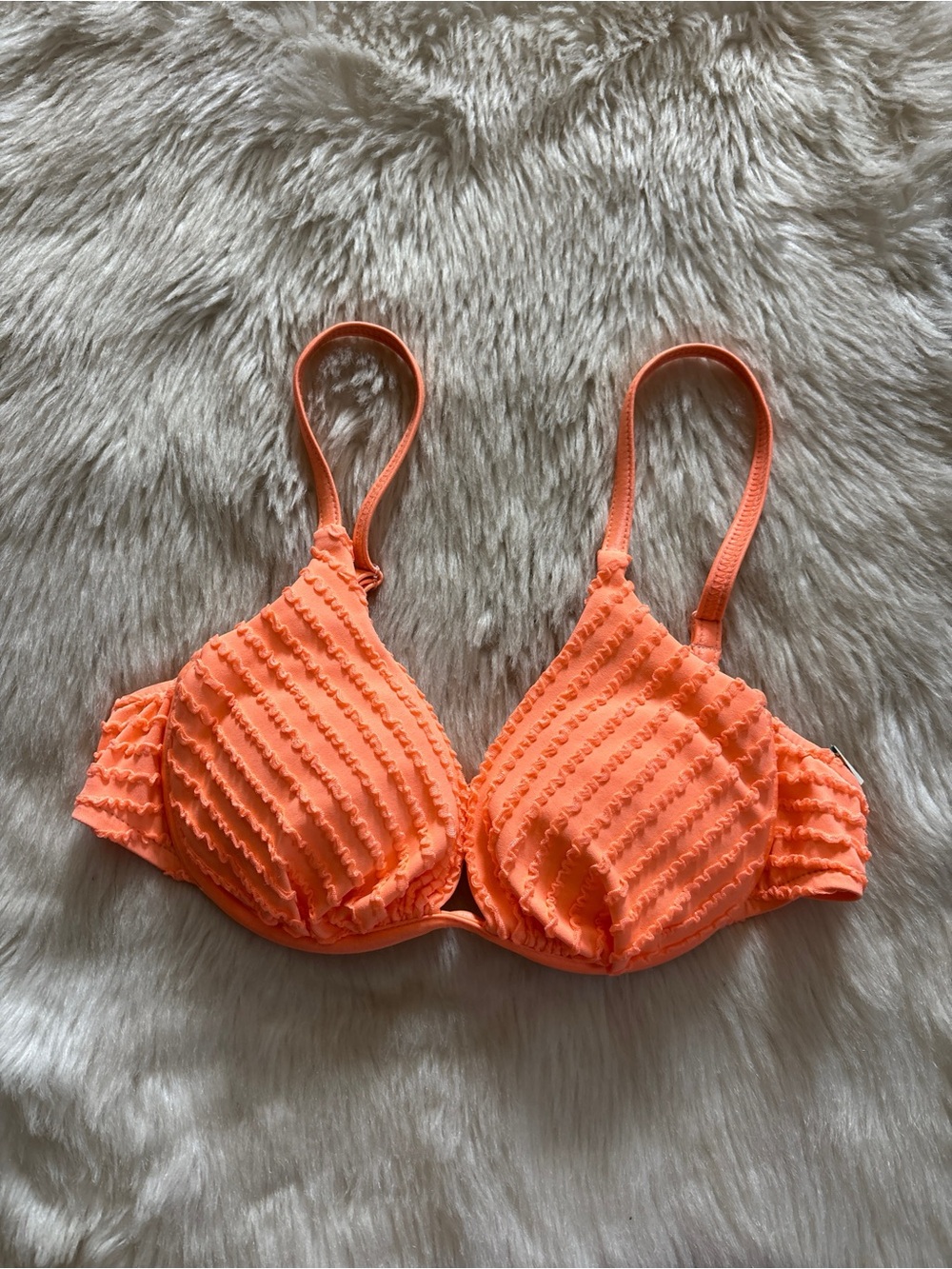 Vintage 80s Neon Coral Orange Textured Underwired Push Up Bikini Top